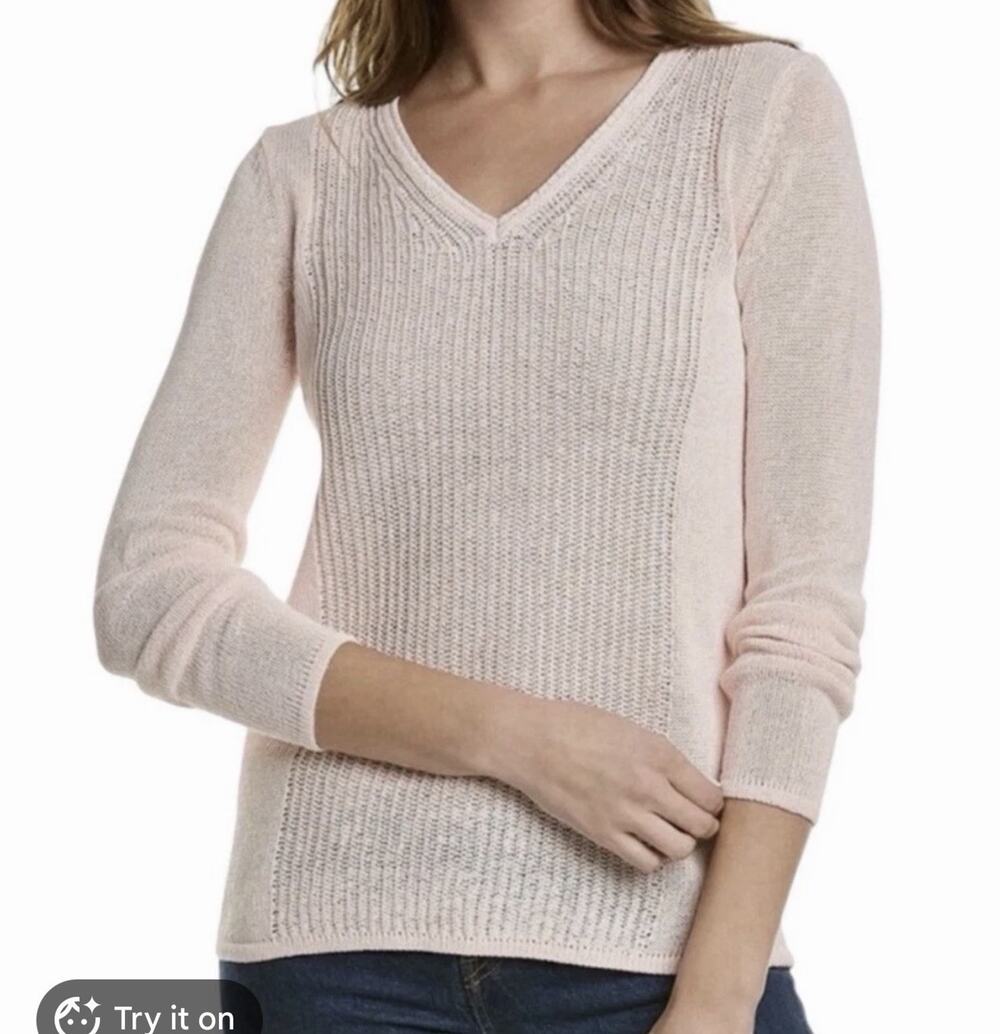 Women's J.McLaughlin Pink V-Neck Pullover Knit Sweater Medium M